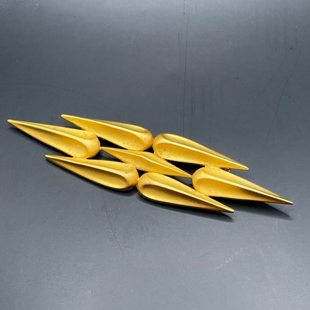PARK LANE Modernistic Satin Matte Gold Tone Brooch Vintage 4” Wide